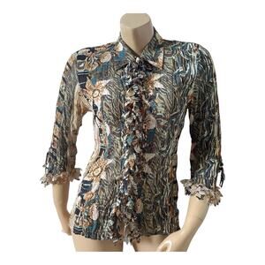 VIOLET & CLAIRE Womens Size Small Sheer Ruffled Button Up Collar Crinkle Shirt